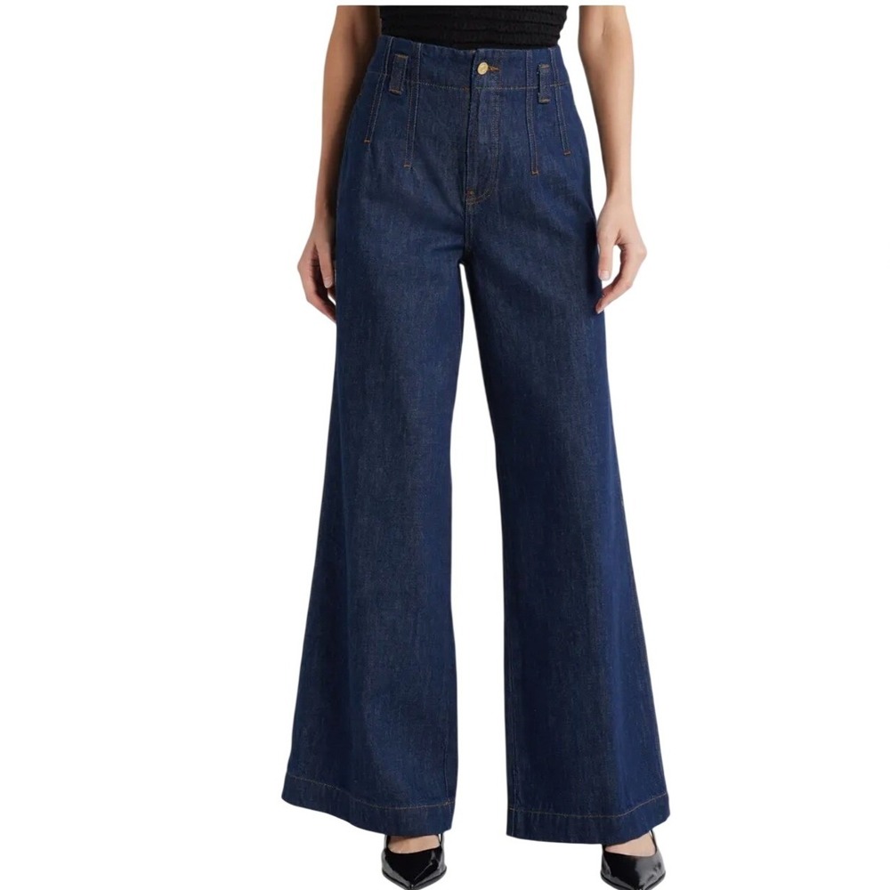 FRAME Darted Wide Leg Jeans‎ Palazzo Women 28 High Rise Dark Rinse Denim $298